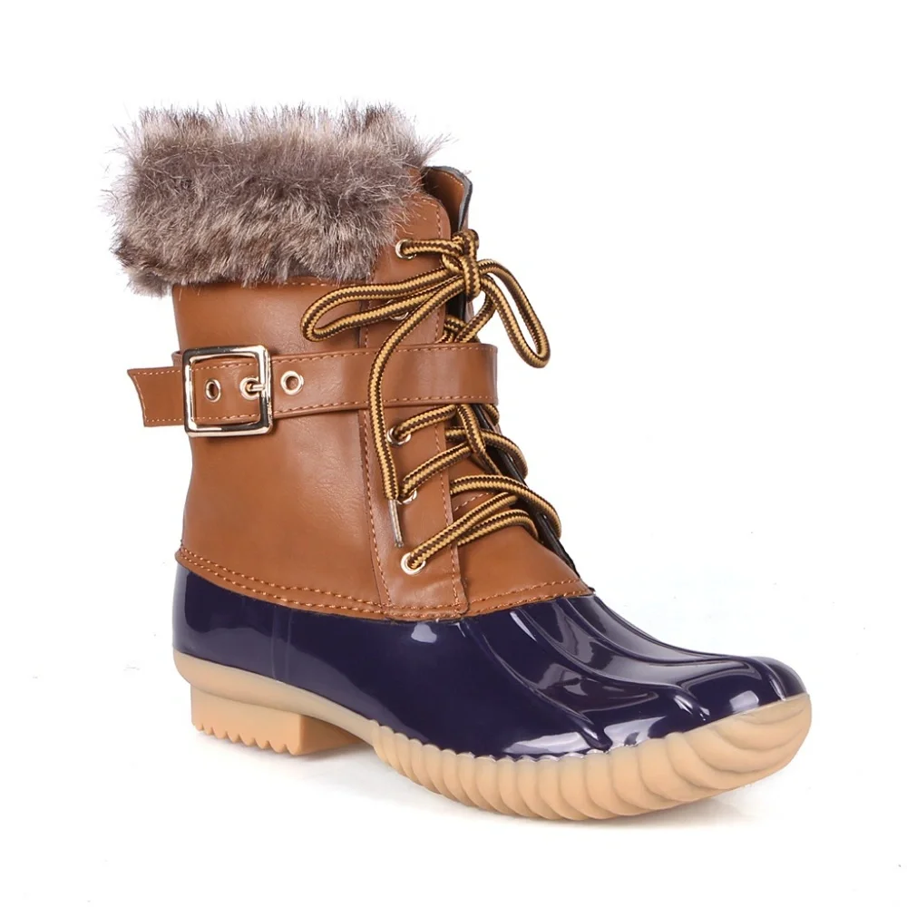 Duck-01 Faux Shearling Lace Up Women's Duck Boots - Picture 2 of 4